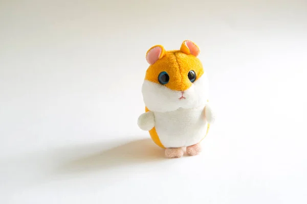 Soft Plush Toy Hamster Orange Head White Belly Gray Background — Stock Photo, Image