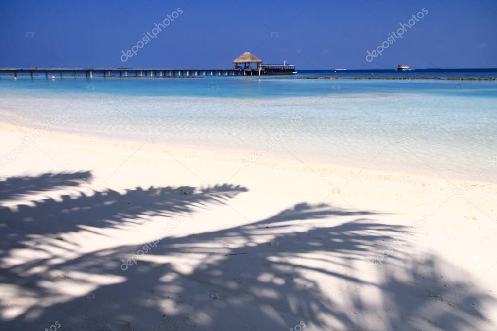 White Sand Beach, Turquoise Pacific Ocean Waters and Wood Pier