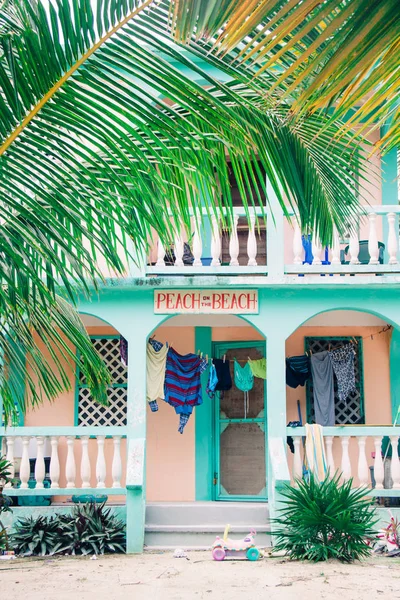 Green Tropical Wooden Beach House Palmeras —  Fotos de Stock