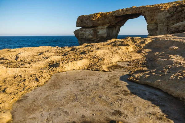 Gozo Island Azure Window Sea Arch Formaciones Piedra Caliza Amanecer — Foto de Stock