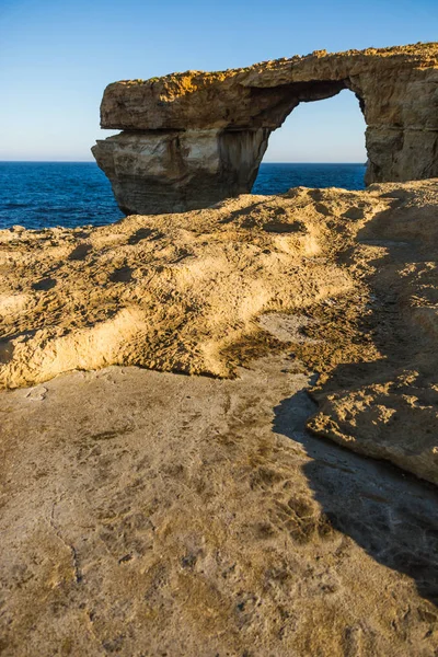 Gozo Island Azure Window Sea Arch Limestone Formations Sunrise — Stock Photo, Image