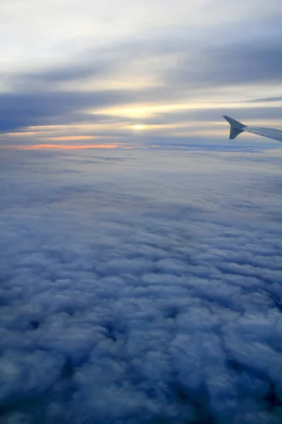 High Altitude Sunset Clouds Plane Window — Stock Photo, Image