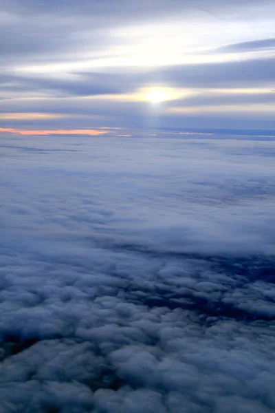 Sunset Sea Clouds Horizon Line Plane — Stock Photo, Image