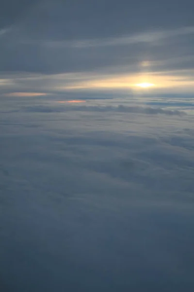 Sunset Sea Clouds Horizon Line Plane — Stock Photo, Image