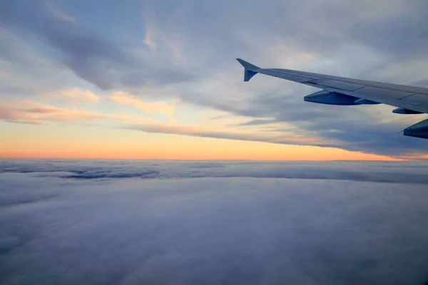 High Altitude Sunset Clouds Plane Window — Stock Photo, Image