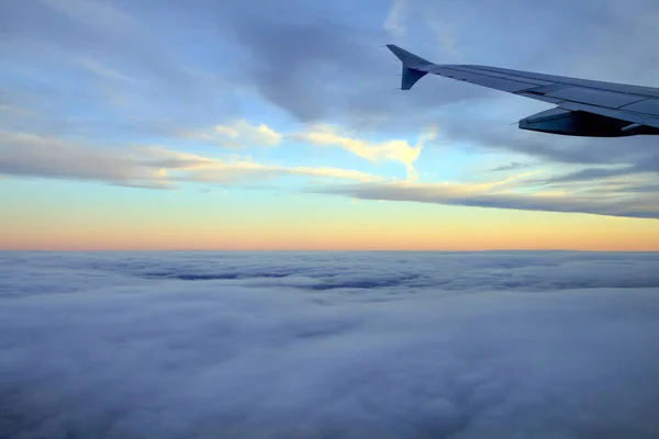 High Altitude Sunset Clouds Plane Window — Stock Photo, Image