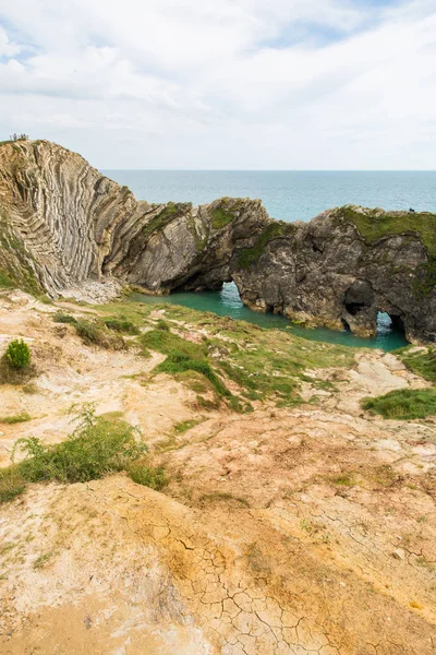 Plegables Piedra Caliza Los Acantilados Tiza Del Agujero Escalera Océano — Foto de Stock