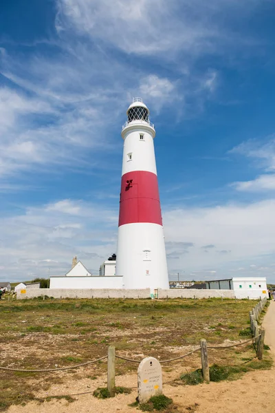 Faro Portland Bill Brillante Día Soleado Con Cielo Azul — Foto de Stock