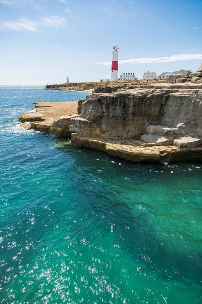 Portland Bill Lighthouse Turquoise Sea Sunny Day — Stock Photo, Image