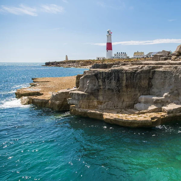 Faro Portland Bill Con Mar Turquesa Día Soleado — Foto de Stock