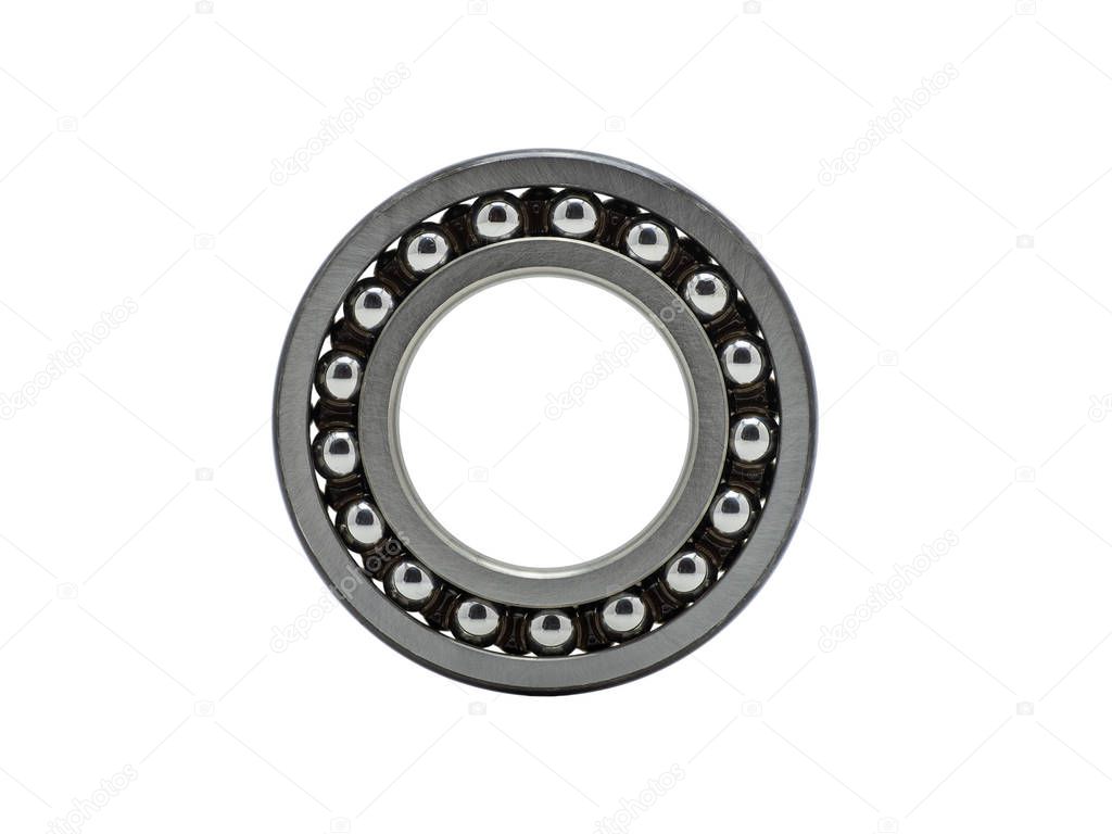 Ball bearing close up, on white background with clipping path.