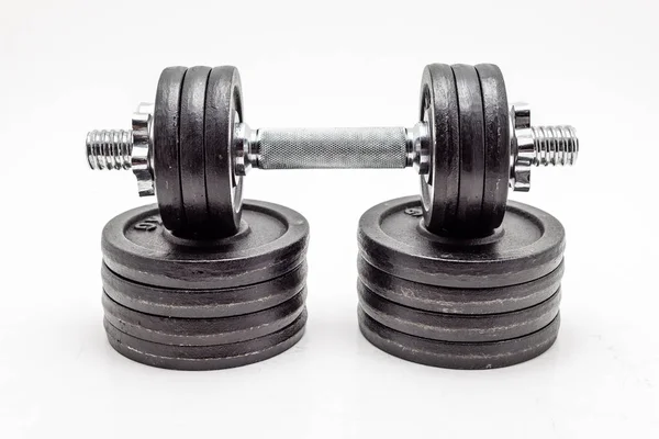 Black Metal Dumbbells White Background Clipping Path Shadow — Stock Photo, Image