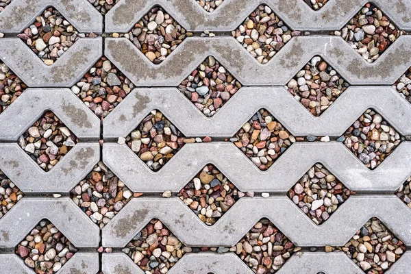 Wet Openwork Concrete Pavement Filled Colorful Pebbles — Stock Photo, Image