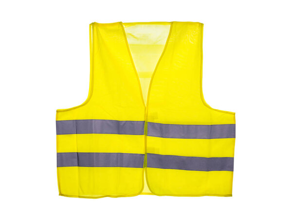 Yellow safety vest, isolated on a white background with a clipping path.