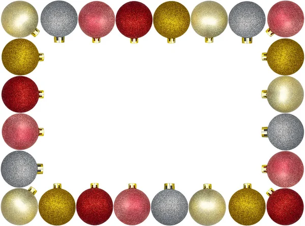 Frame Gemaakt Van Een Heleboel Kleurrijke Kerstballen Geïsoleerd Een Witte — Stockfoto