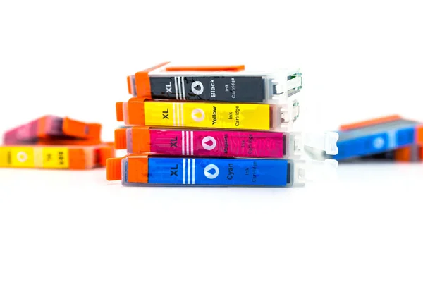 Close Shot Van Een Cmyk Inkt Cartridges Voor Een Kleurenprinter — Stockfoto