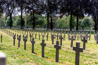 Hollanda'daki Alman savaş mezarlığında bir sürü küçük, beton haç.