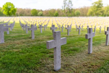 Hollanda'daki Alman savaş mezarlığında bir sürü küçük, beton haç.