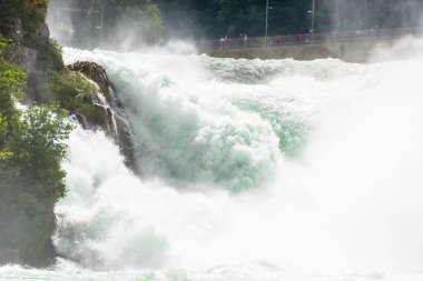 Neuhausen Rheinfall, İsviçre - 23 Temmuz 2019. Neuhausen Rheinfall, Kuzey İsviçre'de Schaffhausen şehrinde Ren nehri üzerinde Şelale. Ren Şelalesi Avrupa'nın en büyük şelalesidir..