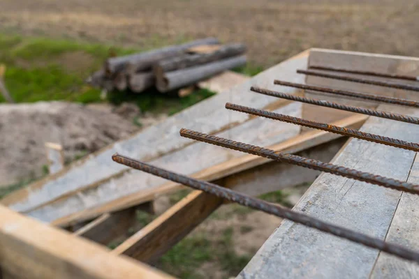 Pręty Zbrojeniowe Wystające Płyty Żelbetowej — Zdjęcie stockowe