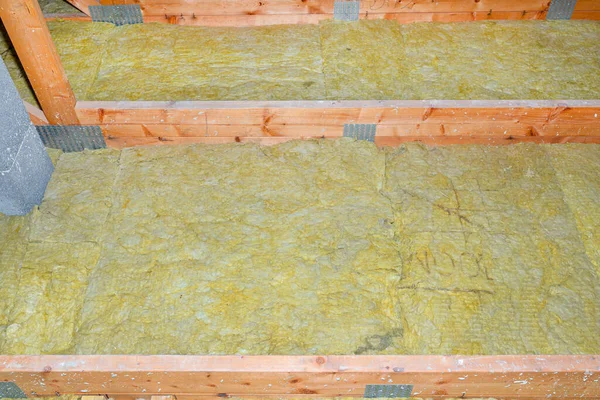 Ceiling Attic Floor Insulation Made Rock Wool Trusses — Zdjęcie stockowe