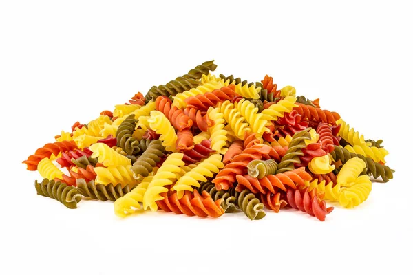 Montón Pasta Espiral Colores Aislado Sobre Fondo Blanco Textura Macarrones — Foto de Stock