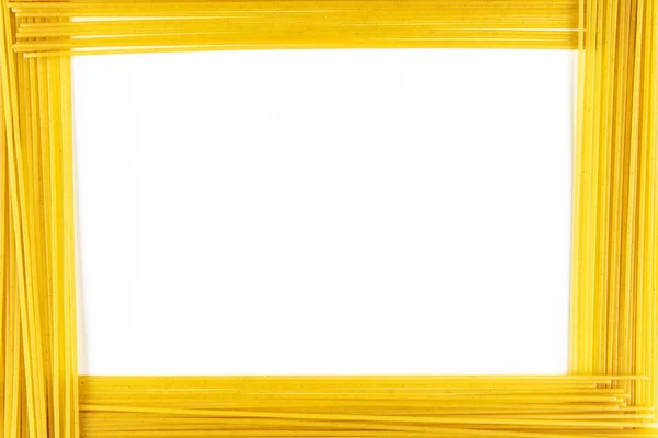 Frame Made Pasta Spaghetti Isolated White Background Copy Space Middle — Zdjęcie stockowe