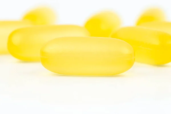 Macro Shot Yellow Gelatin Capsules Isolated White Background — Stock Photo, Image