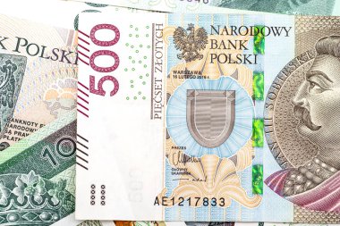Polonya 'nın nadir bulunan 500 zloti banknotunun ön tarafındaki Macro fotoğrafı, Jan III Sobieski' nin profiline yakın plan..