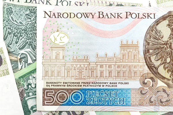 Macro Photo Back Side Rare Polish Pln 500 Banknote Close — стокове фото