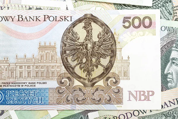 Nadir Bulunan Bir Polonya Pln 500 Banknotunun Arka Tarafındaki Makro — Stok fotoğraf