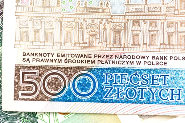 Macro Photo Rear Side Rare Polish Pln 500 Banknote Close — Stock Photo, Image