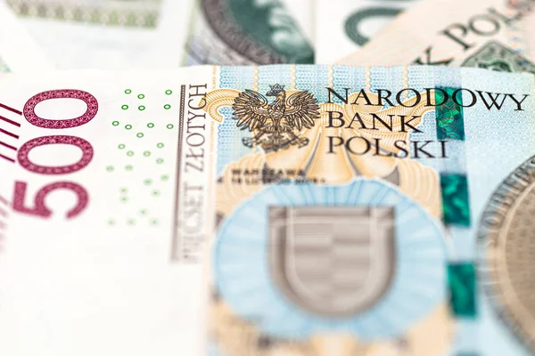 一张罕见的500波兰波兰兹罗提钞票正面的宏观照片 上面的题字很近 — 图库照片