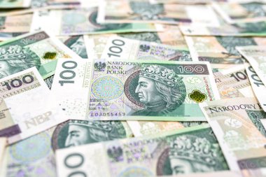 Polonya 100 zloti banknotunun ön tarafındaki Macro fotoğrafı, Wladyslaw II Jagiello profiline yakın plan..