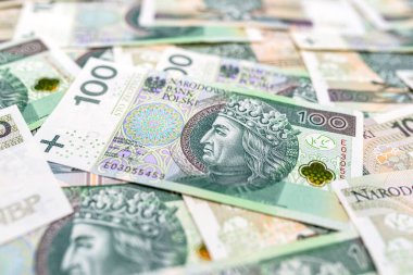 Polonya 100 zloti banknotunun ön tarafındaki Macro fotoğrafı, Wladyslaw II Jagiello profiline yakın plan..