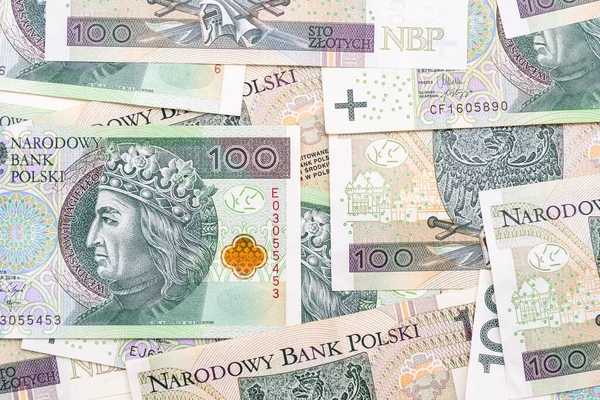 Macro Photo Front Side Polish 100 Zloty Banknote Close Profile — Stock Photo, Image