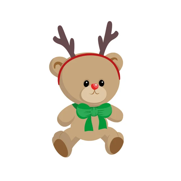 Teddy Bear Christmas Lindo Personaje Bebé Niños Impresión Vacaciones Diadema — Vector de stock