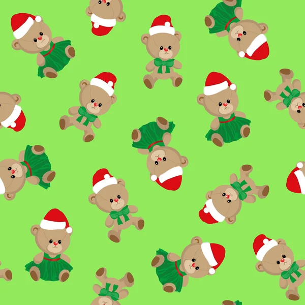 Бесшовный узор с плюшевыми мишками, милый стиль рождественских мультфильмов, детский вектор праздника, для детей текстильная ткань, оберточная бумага . Стоковый вектор