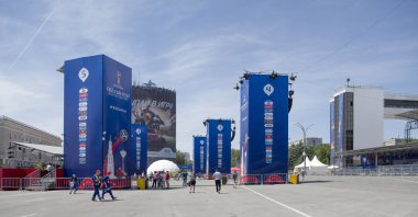 Rostov on Don, Rusya Federasyonu-Haziran 16,2018: FIFA Dünya Kupası 2018 Tiyatro Meydanı, fan bölgenin. İlk ziyaret edenler