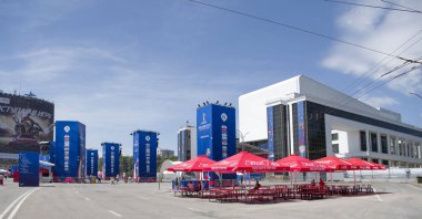 Rostov on Don, Rusya Federasyonu-Haziran 16,2018: FIFA Dünya Kupası 2018 Tiyatro Meydanı, fan bölgenin. İlk ziyaret edenler
