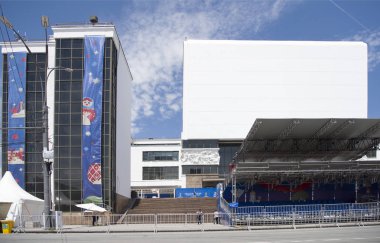 Rostov on Don, Rusya Federasyonu-Haziran 16,2018: FIFA Dünya Kupası 2018 Tiyatro Meydanı, fan bölgenin. İlk ziyaret edenler