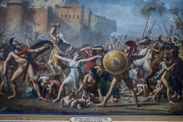  Paris; France- May 03; 2017: David (Jacques Louis) 1795-999.The Sabine Women Stopping the Battle Between the Romans and the Sabines. Лувр

