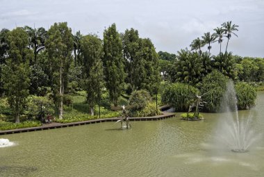 Singapore, Singapur-07 Ağustos 2018: Yusufçuk Lake.On görünümü waterfront insanlar yürümek