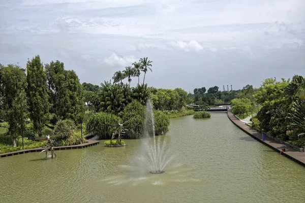 Singapore Singapore August 2018 View Dragonfly Lake Waterfront People Walk — Stock Photo, Image