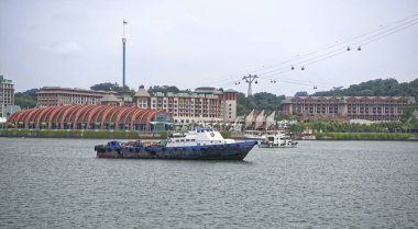  Singapore, Singapur-08 Ağustos 2018: Sentosa ağ geçidi ile deniz deneyimsel müze görünümünü