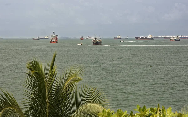 Singapore Singapore Augusti 2018 Över Singaporesundet Från Siloso Stranden Sentosa — Stockfoto