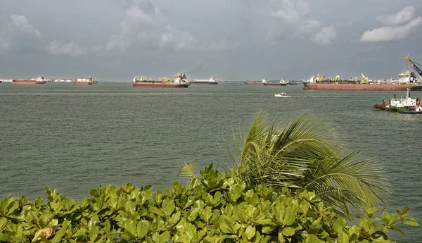 Singapore Singapore Augusti 2018 Över Singaporesundet Från Siloso Stranden Sentosa — Stockfoto