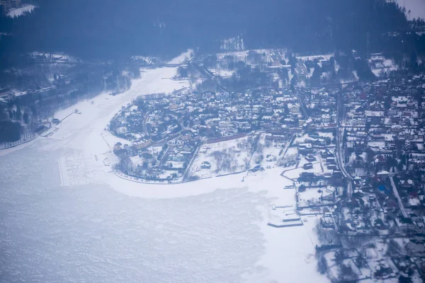 莫斯科 俄罗斯 2019 莫斯科被雪盖的郊区的看法从飞机 — 图库照片