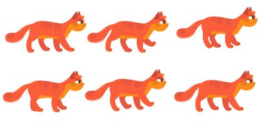 Kırmızı komik bir kedinin adımları. Bir kedinin yürüyüş döngüsünün animasyonu.