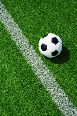 futbol topu siyah ve beyaz çizgili yeşil çimenlerin üzerinde